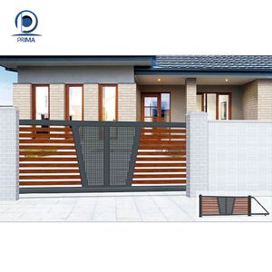 Panel de listones negros con incrustaciones de grano de madera simétrico, entrada personalizada para patio de villa, puerta de entrada de aleación de aluminio - Product Image 6