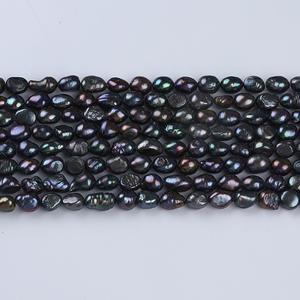 Perles d'eau douce baroques en gros, 6-7 mm, teintes en noir, brillantes des deux côtés, trou droit, perles en vrac colorées - Product Image 3
