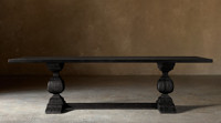 Table à manger de luxe en bois massif, table rectangulaire moderne en chêne noir avec pieds tournés sculptés pour ensemble de mobilier d'hôtel ou de villa