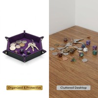Plateau à dés hexagonal pliable en cuir PU et velours pour jeux de société DND, RPG de table et rangement de bureau