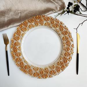 Luxo Sem Chumbo Ouro Rosa Pontos Carregador Placas De Vidro Modern Party Casamento Eventos Decoração Versátil Jantar Louça - Product Image 3