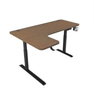 CHARMOUNT Motorized L Shape Table Electric Sit Stand Up Desk Wood Adjust Height Table Laptop Gaming Work Table Adjustable