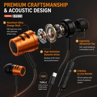 Hi-Fi Tanpa Kehilangan Kualitas Suara, Bass Mendalam, Audio Berat, Tipe-C USB-C Berkabel, In-Ear, Tahan Air IPX5, 1.2m untuk Earphone Seluler, Earbud, Headset Gaming