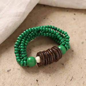 Pulsera Retro Multicapa de Cuentas de Madera y Concha de Coco, Estilo Étnico, Pulsera de Mano Multicapa Simia, Accesorio para Mujer - Product Image 6