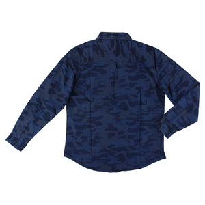 Chemise en jean boutonnée pour homme Adidas, bleu camouflage, manches longues, décontractée, tissée, 100% coton, toutes saisons - Product Image 1