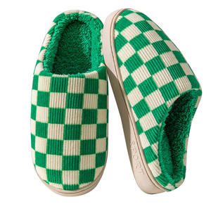 Unisex Checkerboard for Slippers Soft Winter Warm Plush Fur Anti-Slippery <b>Cushioning</b> for Home Indoor Use Wholesale for Autumn - Product Image 1