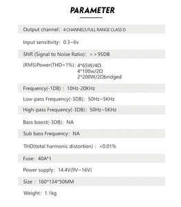 Amplificateur de <span class=keywords><strong>voiture</strong></span> de classe D moderne de <span class=keywords><strong>petite</strong></span> taille à 4 canaux de 1000 watts de puissance maximale pour CT-300.4D-U avec filtres de fréquence - Product Image 3