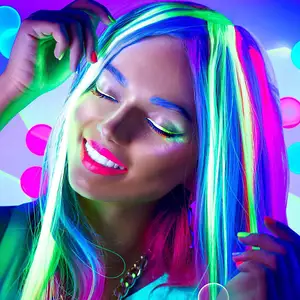 20 inç dark karanlıkta kızdırma saç ekleme 11 renkler gökkuşağı UV neon glow parti aydınlık hairpieces