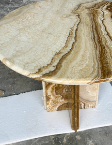 Mesa auxiliar redonda de ónix para sala de estar de piedra natural, juego de mesas laterales circulares de mármol, mesas centrales con pedestal superior único de mármol - Product Image 4
