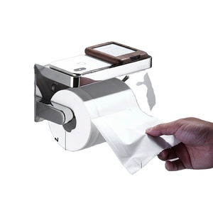 Wall Mount <b>Toilet</b> Paper <b>Holder</b> 304 Stainless Steel Modern Rectangular Bathroom Accessory With Phone <b>Stand</b> - Product Image 1