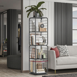 4-Tier Bằng Gỗ Hiện Đại Bảng Điều Chỉnh Tủ Sách Xoay Có Thể Điều Chỉnh Chiều Cao Kệ Thép Khung Mun Mực Đen Freestanding Kệ Cho Cuộc Sống - Product Image 4