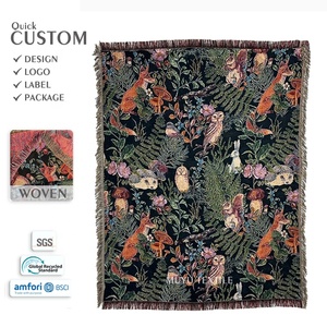 Thấp Moq Tùy Chỉnh Phim Hoạt Hình Mô Hình Jacquard Chăn Vibrant Động Vật Nghệ Thuật Dệt Chăn Với Hoa Và Vui vẻ Nhà Máy Thiết Kế - Product Image 1