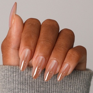 Lot de faux ongles réutilisables en amande moyenne, marque privée, vente en gros, couleur nude unie, en gel souple, à presser - Product Image 1