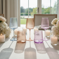 Verres à vin rouge et blanc côtelés à rayures verticales vintage colorées, série à rayures verticales, tasses à dessert et verres à eau