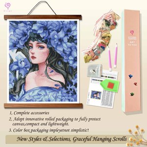 Peinture Diamant 2026 Portrait Femme Fleurs Bleues Kit DIY Perles Rondes Style Moderne Cadre Rectangulaire Décoration en Strass Cristal - Product Image 4