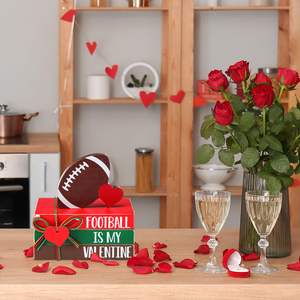 Adorno de Escritorio de Madera con Forma de Balón de Rugby, Popular para el Día de San Valentín, Decoración de Bandeja Escalonada, Pila de Libros de Madera - Product Image 4