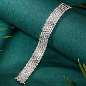 Pulsera de Diamantes Clásica de la Mejor Calidad, Chapada en Plata, con Corte Esmeralda Natural, Certificada por IGI, Lujosa, para Novia, Compromiso, Boda - Product Image 1