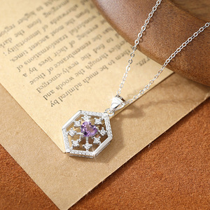 Collar con Colgante de Copo de Nieve de Cristal con Corte de Corazón, Plata de Ley 925, Piedra Natural de 5mm, Joyería de Diseño - Product Image 5