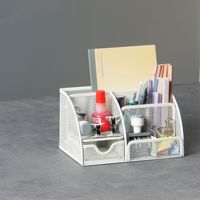 Ensemble de bureau multifonctionnel en maille métallique, organisateur de bureau, porte-crayons, support de rangement pour fournitures de bureau, à plusieurs niveaux, dimensions 22x15x12cm