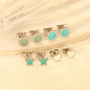 Stainless Steel Cute Heart <b>Stud</b> <b>Earrings</b> Fashionable Tarnish Free Waterproof Jewelry Anniversaries Round Circle Star <b>Earrings</b> - Product Image 1
