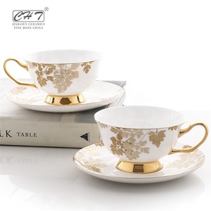 Personalizzato reale di disegno piante decal antico fine bone china tazza di <span class=keywords><strong>caffè</strong></span> e piattino con oro con la montatura nera - Product Image 4