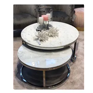 현대 금속 기초 둥근 중첩 커피 백색 대리석 테이블