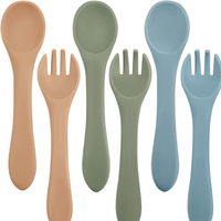 Groothandel Bpa-Vrij Siliconen Servies Set Food Grade Vork En Lepel Voor 0-12 Maanden Baby 'S Kwaliteit Babyvoedingsproducten