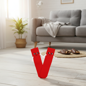 Red Breathable Jacquard Print Couple's <b>Socks</b> Customizable Logo One Fits All Novelty Pattern-Holding Hands for Daily Use Spring - Product Image 3