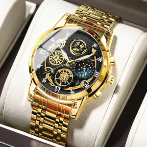 BINBOND Gold Watch 4010 orologio da polso al quarzo impermeabile di lusso da uomo Fashion Sport Date orologi scheletrati luminosi orologio da uomo