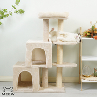 Arbre à chat à quatre niveaux avec double nid, poteaux à gratter, perchoir supérieur confortable, deux condos et maisonnette pour chatons