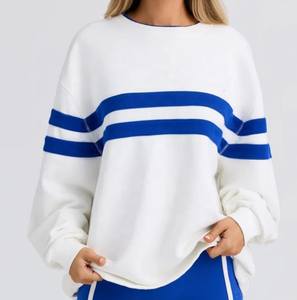 Custom Logo Women's Oversize Crew Neck <strong>Jumper</strong> Ladies Color Block Two-Tone Stripe Long Sleeve Top Loose Fit <strong>Boyfriend</strong> Sweatshirt - Product Image 5