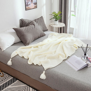 Couverture Simple et moderne de couverture de Sofa de gland de couleur unie tricotée par couverture de climatisation - Product Image 6