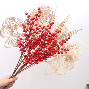 Feuille de <span class=keywords><strong>Ginkgo</strong></span> <span class=keywords><strong>Biloba</strong></span> dorée nouveautés 3 fourchettes fleurs artificielles en vrac pour la décoration de la maison décor de mariage feuilles d'or - Product Image 1