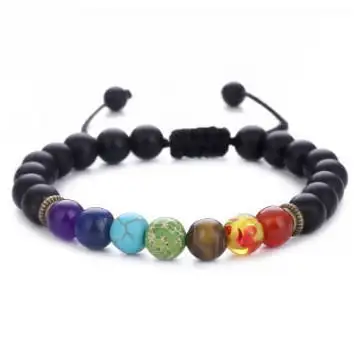 Tay Dệt 7 Chakra Cân Bằng Đá Vòng Đeo Tay Đồ Trang Sức Thời Trang Với Đá Quý Beads-Howlite Đen Matte Onyx Agate Hổ Phách Màu Ngọc Lam