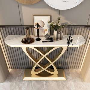 <span class=keywords><strong>Console</strong></span> de Salon Murale Design Moderne Italien de Luxe avec Plateau en Pierre Frittée, Table d'Appoint Créative en Métal pour Entrée et Couloir - Product Image 1