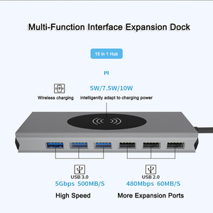 15 in 1 USB C HUB 10W ที่ชาร์จไร้สาย Type C TO 4K <span class=keywords><strong>HDMI</strong></span> 1080P VGA PD TF 3.5มม. ตัวแยก3.0 USB RJ45 1000M - Product Image 2