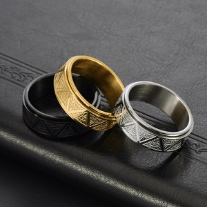 오리지널 남성용 신성한 삼각형 눈 모양 회전 가능 스테인리스 스틸 반지 - Product Image 2