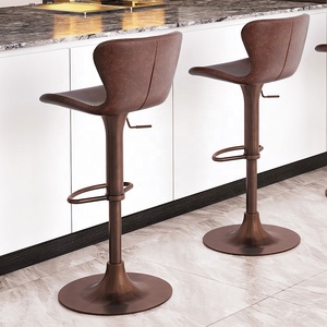 [En stock] <span class=keywords><strong>Chaise</strong></span> <span class=keywords><strong>de</strong></span> <span class=keywords><strong>bar</strong></span> en cuir <span class=keywords><strong>de</strong></span> vachette huilé et ciré, style luxe léger, usage commercial, hauteur réglable, pivotante, personnalisable, base en métal - Product Image 5