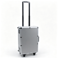 Valise trolley en aluminium argenté avec roulettes intégrées, poignée télescopique, serrure et mousse EVA découpée sur mesure, mallette à outils rigide à roulettes