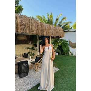 FABIENNE <b>LINEN</b> <b>DRESS</b> Crocheted Plus-Size Short <b>Dress</b> for <b>Women</b> Square Collar Empire Waistline Elegant Day Outfit Ruffles Dot - Product Image 6