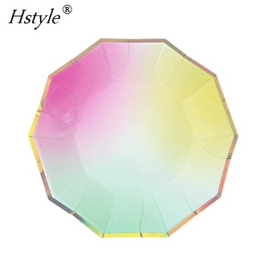 Assiettes en papier Ombre Sweet, style moderne chic, arc-en-ciel <span class=keywords><strong>pastel</strong></span>, hexagonales, rose clair, vert menthe, jaune, feuille d'or PP232 - Product Image 6