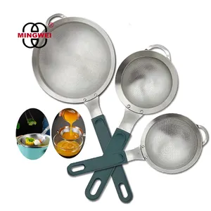 MINGWEI Perforated Fine Mesh Nylon Green Handle Oil Skimmer Grease Filter Juice Strainer Food Colander Spoon With Hook