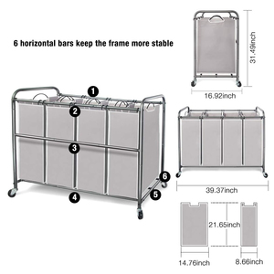 <span class=keywords><strong>Panier</strong></span> séparateur de <span class=keywords><strong>linge</strong></span> portable étanche à 4 sacs avec roues, conception peu encombrante et sacs amovibles - Product Image 4