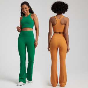 SHINBENE-<span class=keywords><strong>Sujetador</strong></span> básico de Super Cloud para mujer, pantalones largos acampanados, chándal, conjunto de Yoga, trajes, 2 uds. - Product Image 6