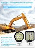 Projecteur de travail LED étanche haute luminosité 45W 4 pouces 12-48V pour excavatrice, lampe accessoire pour engins de construction