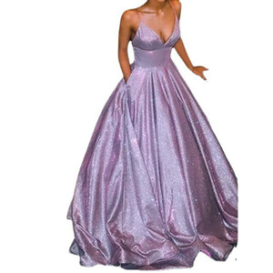 Evening Gown V-Neck A-Line Satin Empire Waist Backless Long Dress For Banquet Party - Product Image 5