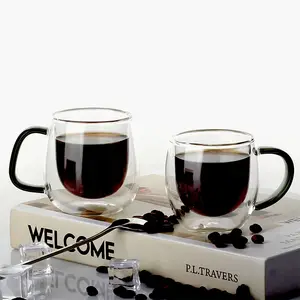 Best quality coffee mugs espresso glass cup mug black handle for coffee and tea