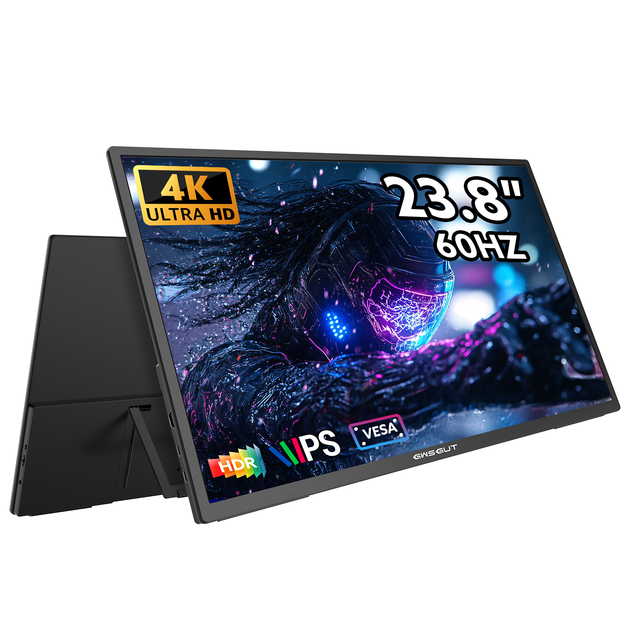 Portable IPS LCD Monitor 4K 23.8" | 400 Nits 3840x2160 110% SRGB | 6MS FreeSync | 144Hz | USB-C & for | VESA Mount & Stand