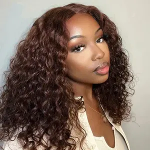 Brown Black Lace Front Wig Water Wave Human Hair Wig For Women Curly Pre-plucked Wear Go Glueless Transparent HD Lace BOBBI