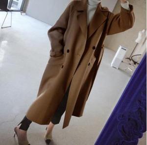 Wholesale 2026 Autumn and Winter New Solid Color <strong>Coat</strong> Korean Mid-length Loose Over the Knee <strong>Waist</strong> Casual <strong>Women</strong> Woolen <strong>Coat</strong> - Product Image 4